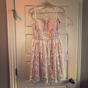 A Drea White and Blush Lace Dress